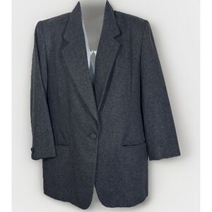 VTG Miss Pendleton 100% Virgin Wool Blazer SzL Gray 1Button Jacket Lined Pockets